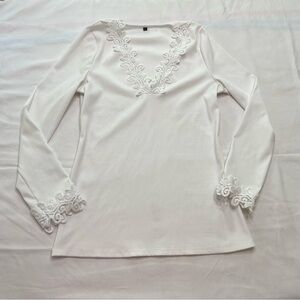 White Fitted Embellished Long Sleeve Blouse